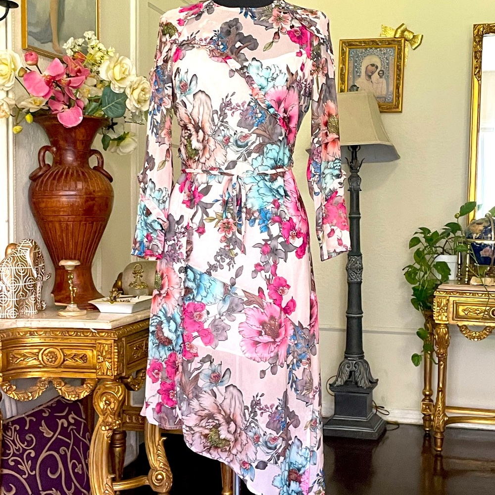 Romantic Chiffon Floral Dress with Ruffles